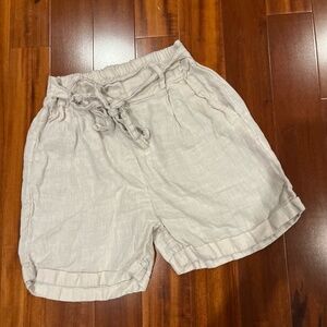 CIVICO 51 Linen Shorts Light Beige Italy Pull On Tie Belt Lightweight Size Small